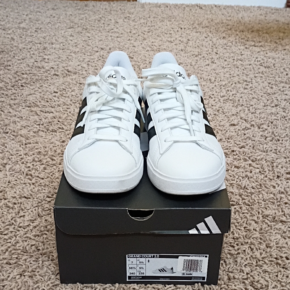 Adidas Men's White and Black Grand Court Sneakers